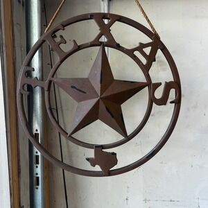 Rustic Cast Iron Texas Lone Star Wall Decor 20 Inch Brown Metal Western Sign